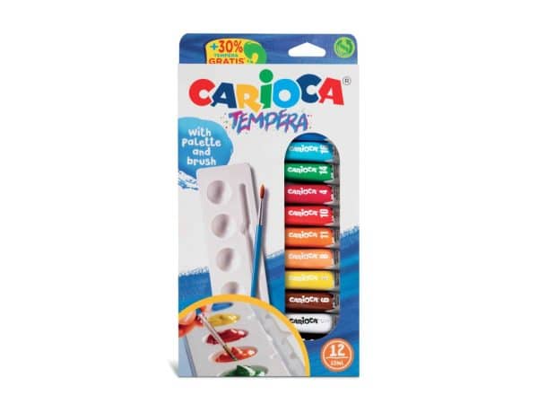 Acuarele tempera Carioca 12 culori 10 ml cu tavita si pensula – poza 1