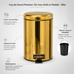 Coș de Gunoi Premium 12L Inox Gold cu Pedală - Elite – poza 4