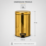 Coș de Gunoi Premium 12L Inox Gold cu Pedală - Elite – poza 3