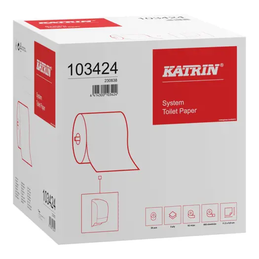 Hartie igienica 2 straturi, sistem katrin, celuloza, 800 foi, ambalare 36role/bax – poza 2