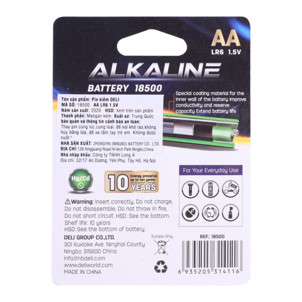 BATERII R6(AA) ALCALINE 2 BUC/SET DELI – poza 2