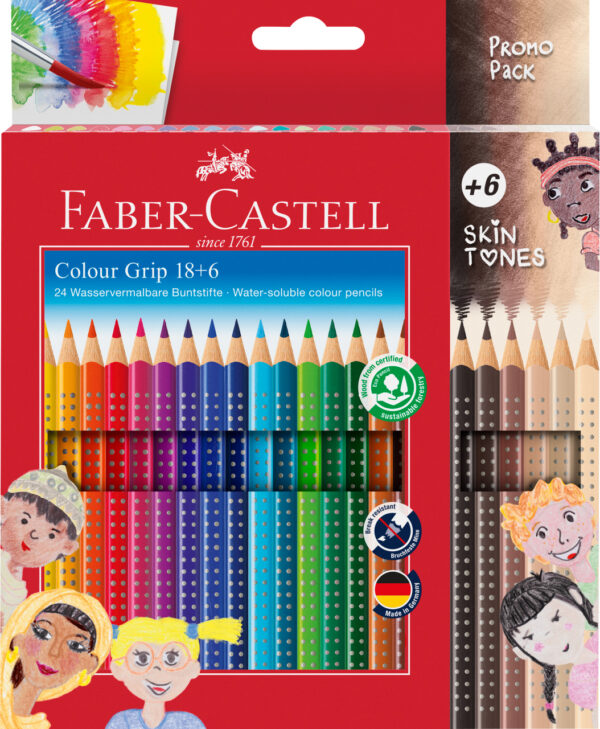 CREIOANE COLORATE 18+6 CULORI + TONURILE PIELII GRIP 2001 FABER-CASTELL – poza 1
