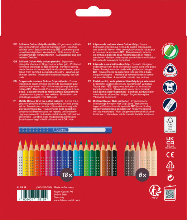 CREIOANE COLORATE 18+6 CULORI + TONURILE PIELII GRIP 2001 FABER-CASTELL – poza 3