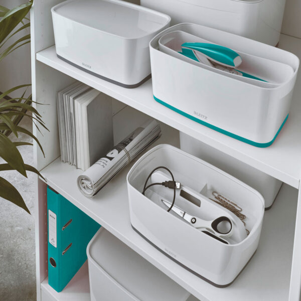CUTIE DEPOZITARE CU CAPAC MICA ALB/GRI MYBOX LEITZ – poza 3