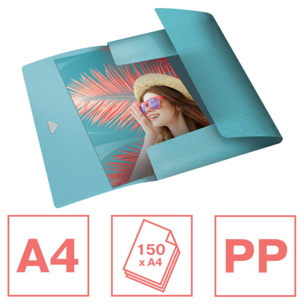 MAPA PLASTIC CU ELASTIC ALBASTRA 150 COLI RECICLABILA COLOUR'BREEZE ESSELTE – poza 2