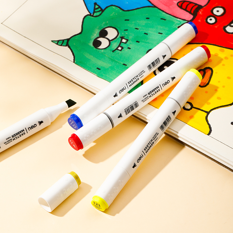 SET 80 MARKERE SKETCHING VARF DUBLU ROTUND 1MM/TESIT 7MM CUT PLASTIC COLOR EMOTION DELI – poza 4