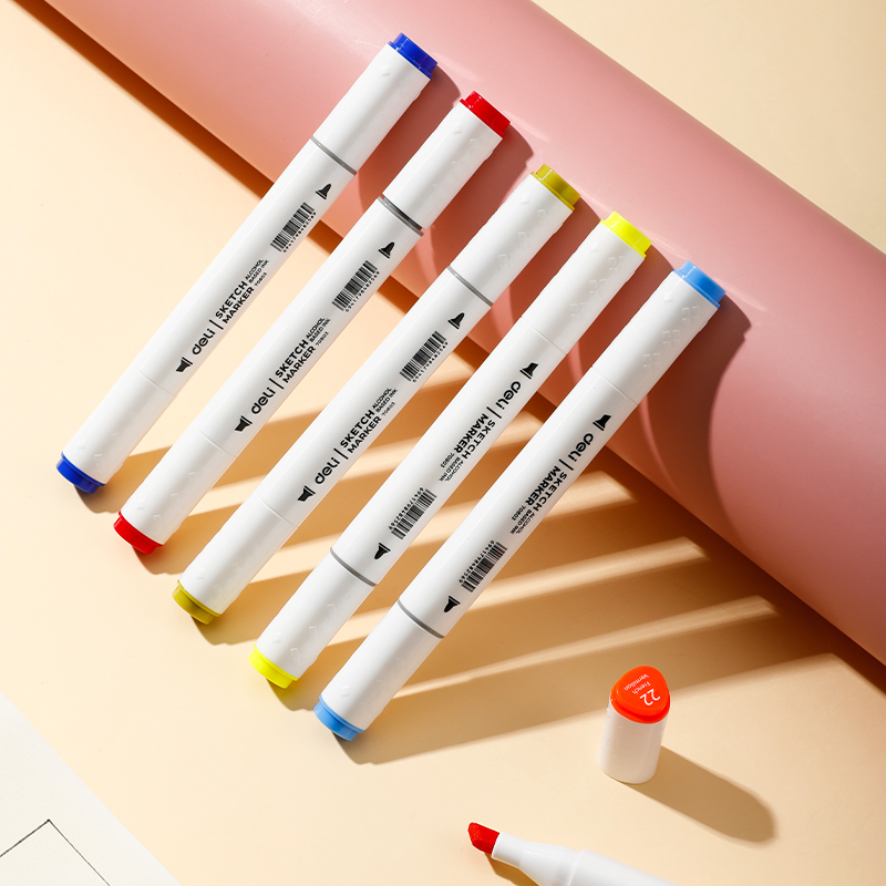 SET 80 MARKERE SKETCHING VARF DUBLU ROTUND 1MM/TESIT 7MM CUT PLASTIC COLOR EMOTION DELI – poza 5