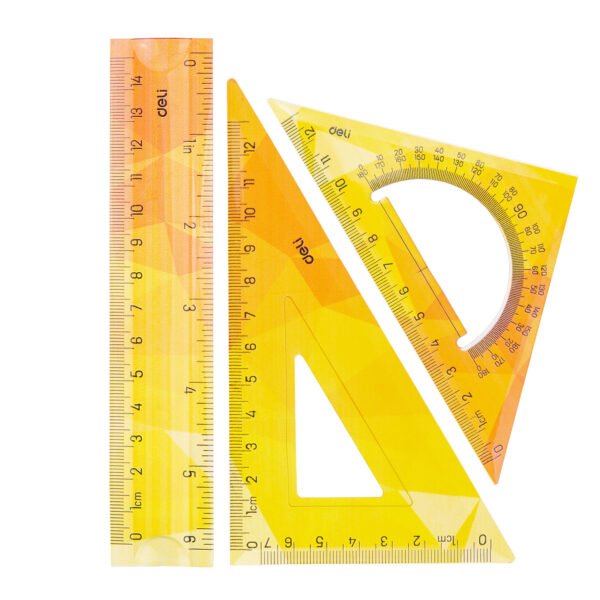 SET GEOMETRIE 3 PIESE FLEXIBIL COLOR (RIG.15, ECH.13CM, ECH.13CM) DELI – poza 1