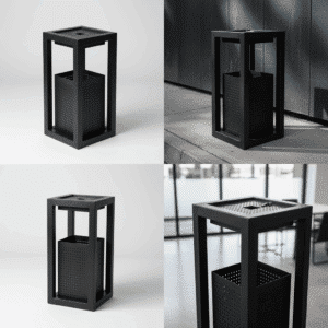 Cos scrumiera de exterior din metal, gri antracit cu gratar – poza 1