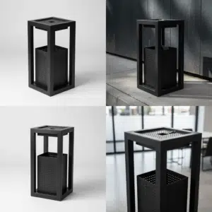 Cos scrumiera de exterior din metal, gri antracit cu gratar – poza 1