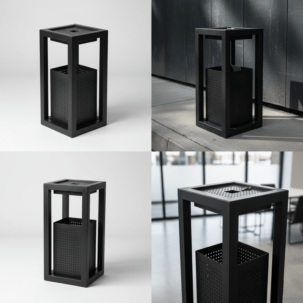 Cos scrumiera de exterior din metal, gri antracit cu gratar – poza 1