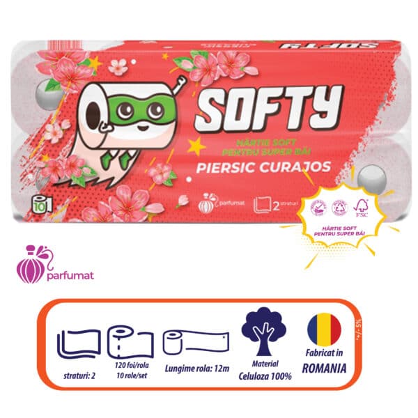 Hartie igienica parfumata Softy Piersic Curajos 2str 10buc/set – poza 1