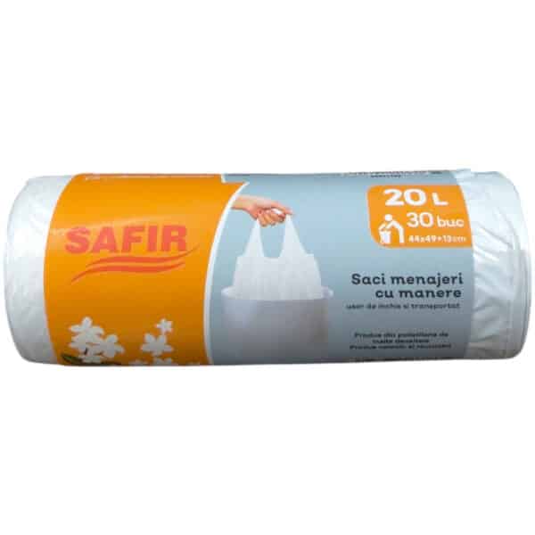 Saci menajeri cu manere HDPE 20l alb 30 buc/rola – poza 1