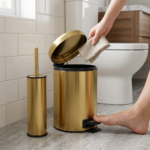 Set coș de gunoi premium 3L inox gold cu pedală Elite si perie WC Elite Gold – poza 2