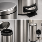 Set coș de gunoi premium 3L inox cu pedală Elite si perie WC Elite, antiamprenta – poza 2