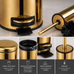 Set coș de gunoi premium 3L inox gold cu pedală Elite si perie WC Elite Gold – poza 2