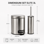 Set coș de gunoi premium 3L inox cu pedală Elite si perie WC Elite, antiamprenta – poza 3