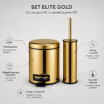 Set coș de gunoi premium 3L inox gold cu pedală Elite si perie WC Elite Gold – poza 4