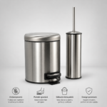 Set coș de gunoi premium 3L inox cu pedală Elite si perie WC Elite, antiamprenta – poza 1