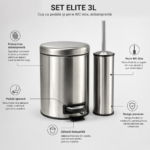 Set coș de gunoi premium 3L inox cu pedală Elite si perie WC Elite, antiamprenta – poza 4