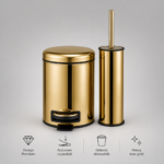 Set coș de gunoi premium 3L inox gold cu pedală Elite si perie WC Elite Gold – poza 1