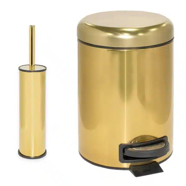 Set coș de gunoi premium 3L inox gold cu pedală Elite si perie WC Elite Gold – poza 1