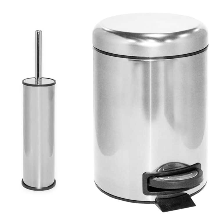 Set coș de gunoi premium 3L inox cu pedală Elite si perie WC Elite, antiamprenta – poza 1