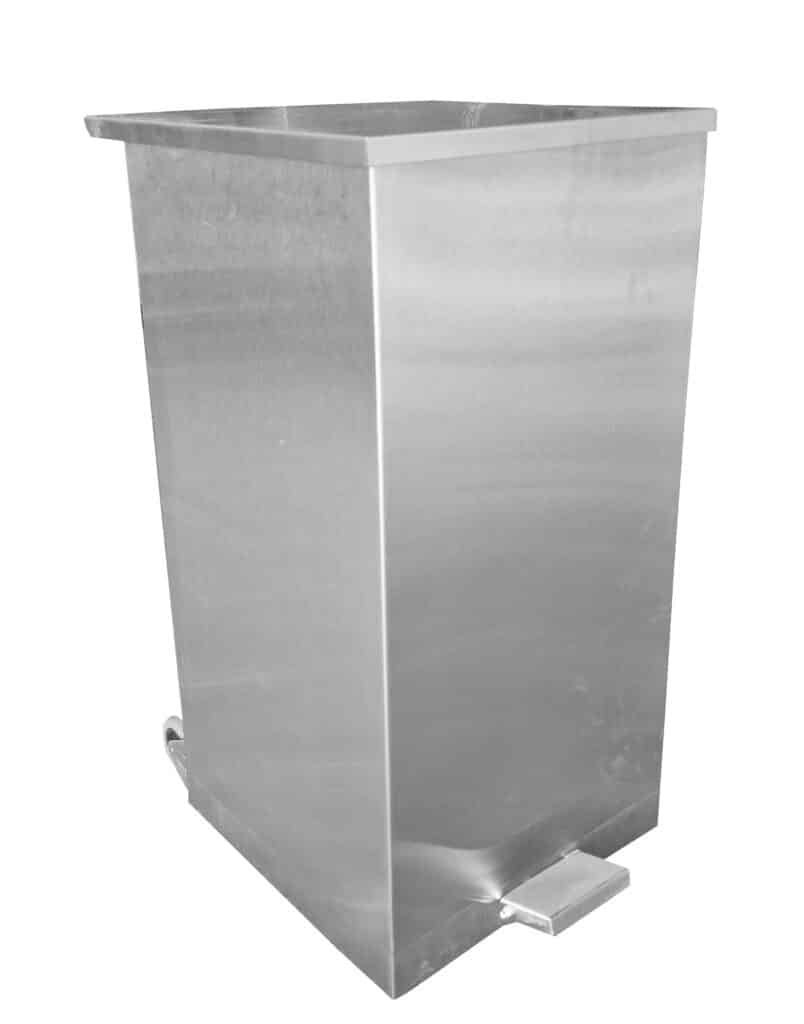 Cos inox industrial patrat cu pedala si roti,120lt