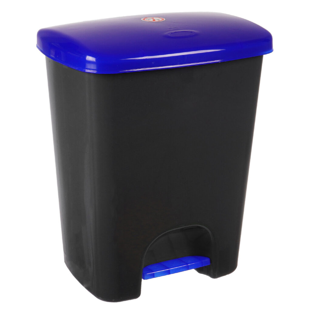 Coș de gunoi reciclare selectivă cu pedală 25L, corp gri, capac albastru – poza 1