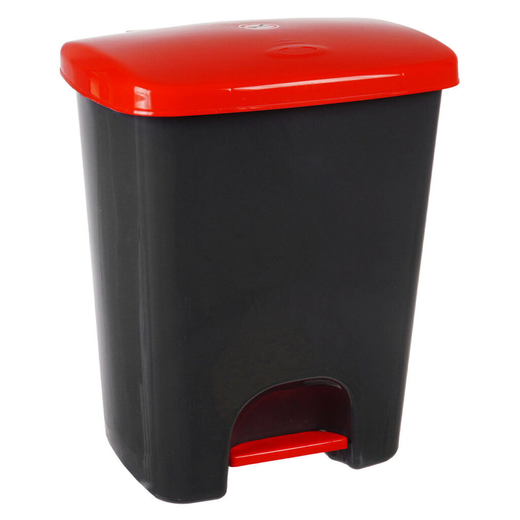 Coș de gunoi reciclare selectivă cu pedală 25L, corp gri, capac rosu – poza 1