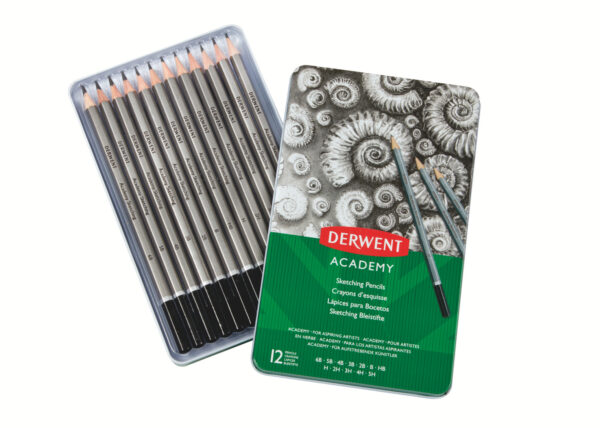 SET 12 BUC CREIOANE GRAFIT 6B-5H CUTIE METAL DERWENT ACADEMY – poza 2