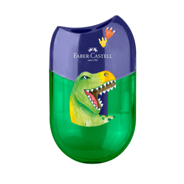 ASCUTITOARE PLASTIC DUBLA CU CONTAINER UNICORNI SI DINOZAURI FABER-CASTELL – poza 1
