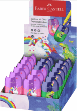 ASCUTITOARE PLASTIC DUBLA CU CONTAINER UNICORNI SI DINOZAURI FABER-CASTELL – poza 3