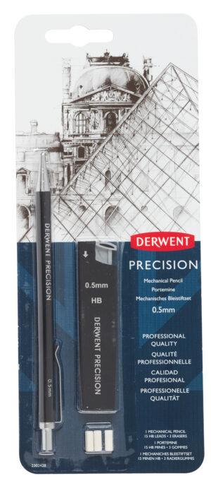 BLISTER CREION MECANIC 0.5MM PROFESIONAL NEGRU +MINE + 2 RADIERE DERWENT – poza 1