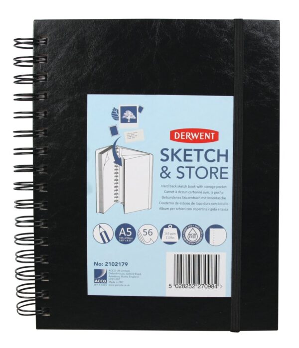 CAIET SPIRA PENTRU SCHITE SI DESEN A5 56 FILE 165G CU MAPA PROFESSIONAL DERWENT – poza 1