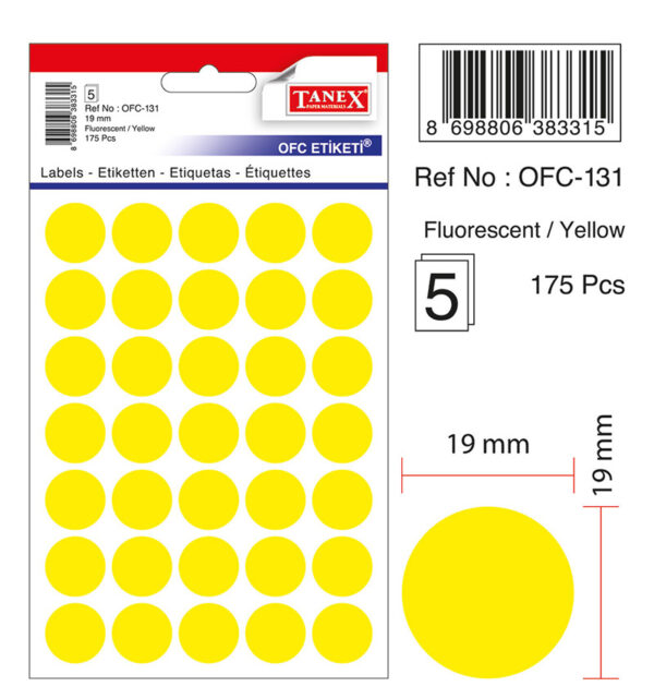 ETICHETE ROTUNDE 19MM GALBENE 175/TIPLA TANEX – poza 2