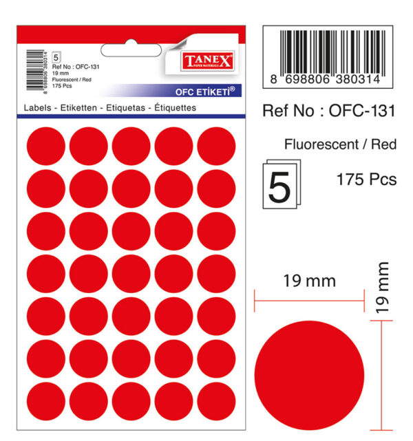 ETICHETE ROTUNDE 19MM ROSII 175/TIPLA TANEX – poza 2