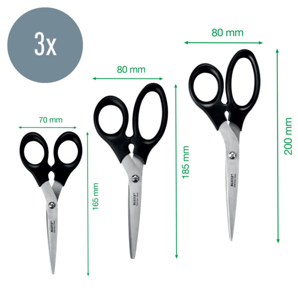 FOARFECA BIROU SET 3(16.5, 18,5 & 20 CM) NEAGRA OTEL INOXIDABIL LEITZ – poza 5
