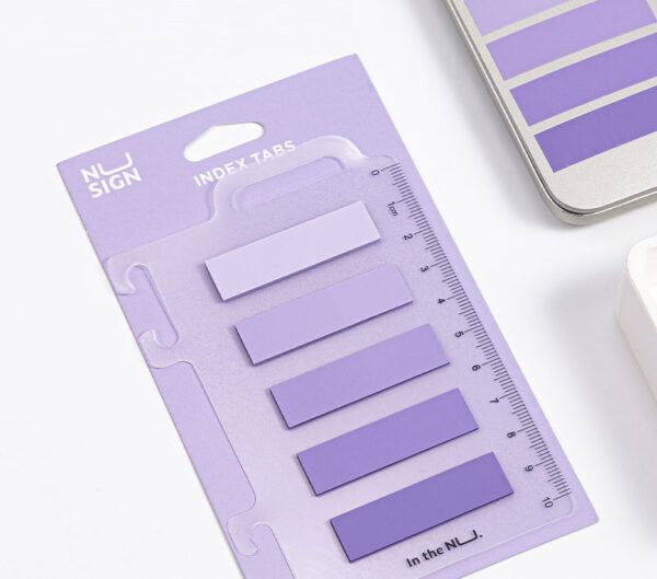 INDEX ADEZIV PLASTIC 12*44MM 5 CULORI VIOLET 20 FILE RIGLA NUSIGN DELI – poza 2