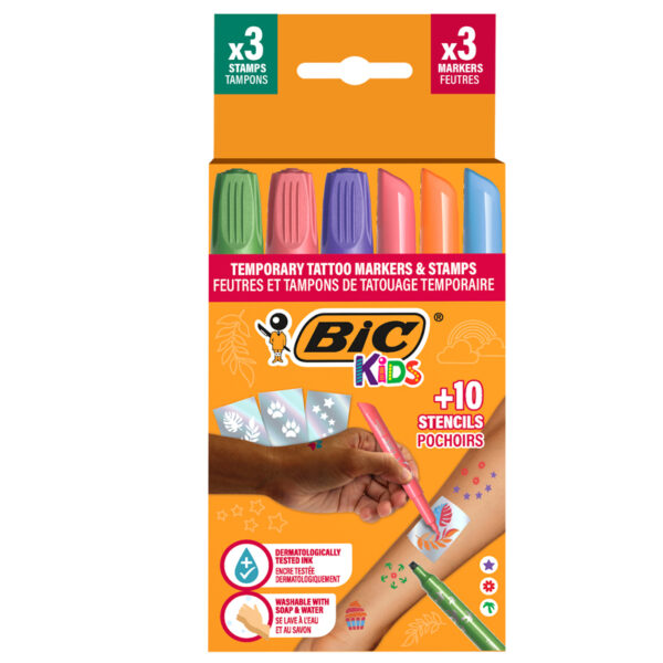 MARKER TATTOO KIDS SET 3 MARKERE + 3 STAMPILE + 10 SABLOANE BIC – poza 1