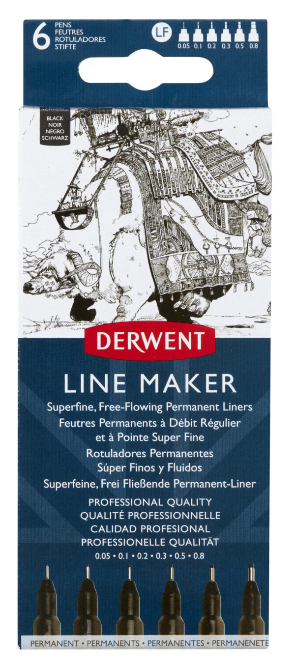 SET 6 BUCATI LINER GRAFIC PROFESIONAL (0.05/0.1/0.2/0.3/0.5/0.8 MM) NEGRU DERWENT – poza 1