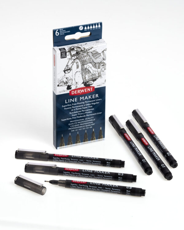 SET 6 BUCATI LINER GRAFIC PROFESIONAL (0.05/0.1/0.2/0.3/0.5/0.8 MM) NEGRU DERWENT – poza 3
