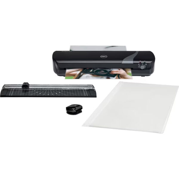 SET CRAFT GBC 4 IN 1 NEGRU,LAMINATOR A4 INSPIRE+, TRIMMER, ROUNDER, FOLII LAMINARE A4 – poza 1