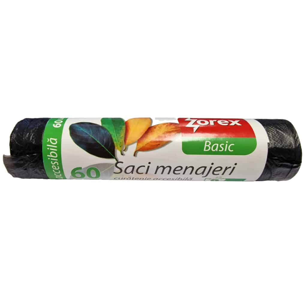 Saci menajeri HDPE Zorex, 60L, negru, 20 buc/rola – poza 1