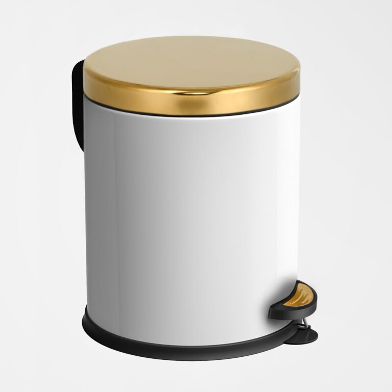 Coș de Gunoi Premium 5L Inox cu Pedală corp alb cu capac auriu – poza 1