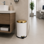 Coș de Gunoi Premium 12L Inox cu Pedală corp alb cu capac auriu – poza 5