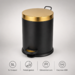 Coș de Gunoi Premium 5L Inox cu Pedală corp negru cu capac auriu – poza 1