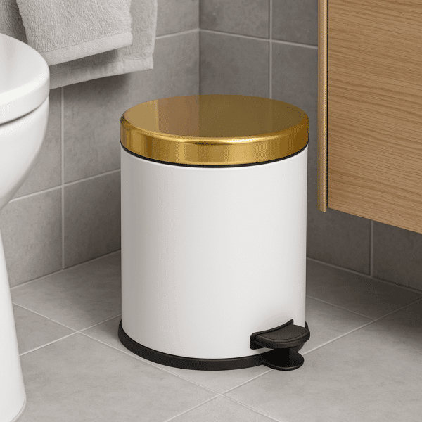 Coș de Gunoi Premium 5L Inox cu Pedală corp alb cu capac auriu – poza 2