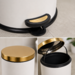 Coș de Gunoi Premium 12L Inox cu Pedală corp alb cu capac auriu – poza 2