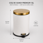 Coș de Gunoi Premium 12L Inox cu Pedală corp alb cu capac auriu – poza 3